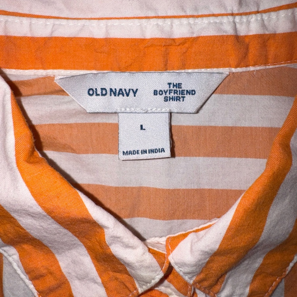 Old Navy Women's Orange and White Striped Button Down Shirt - Picture 4 of 4